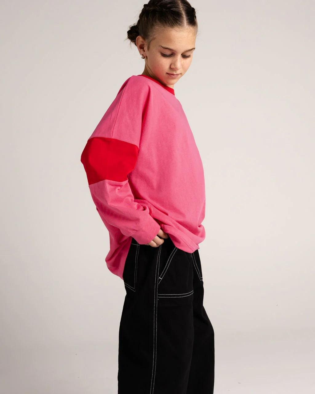 Two Tone Long Sleeve Tee - Pink & Red - Image 5