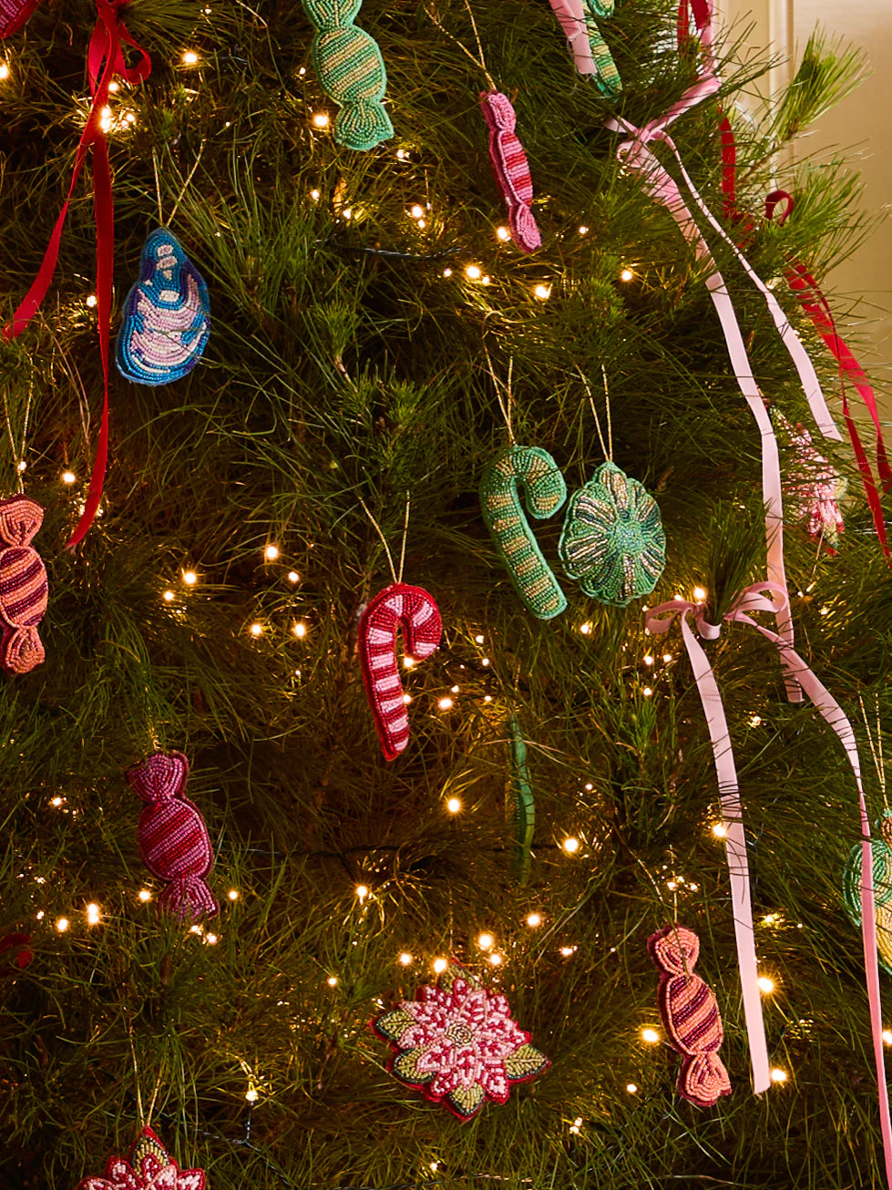 Christmas Decoration - Beaded Green Candy Cane - Image 2