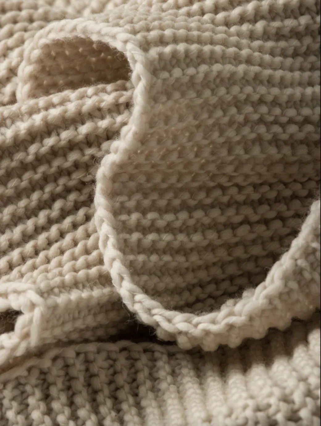 Wool Purl Knit Throw - Bone - Image 3