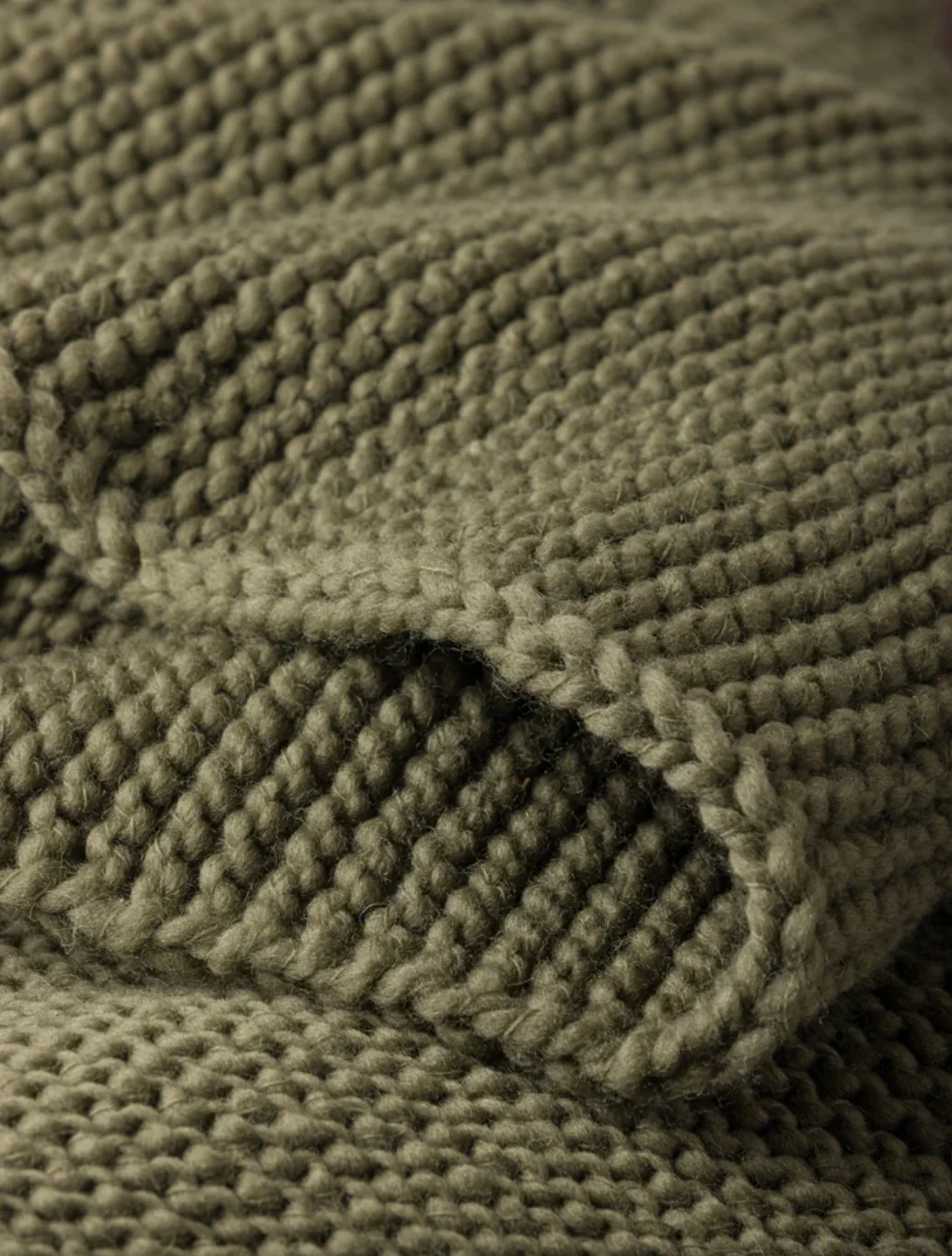 Wool Purl Knit Throw - Olive - Image 3